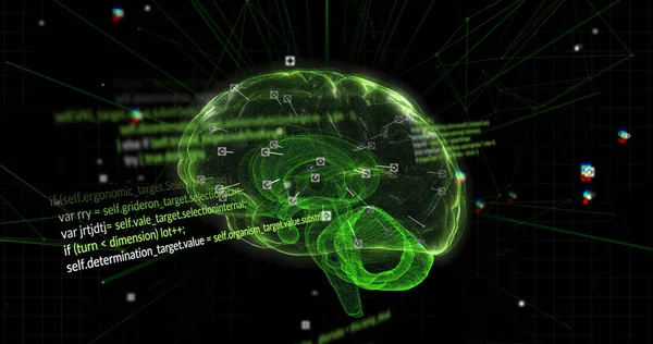 Image Data Processing Brain Black Background Global Technology Digital Interface — Stock Photo, Image