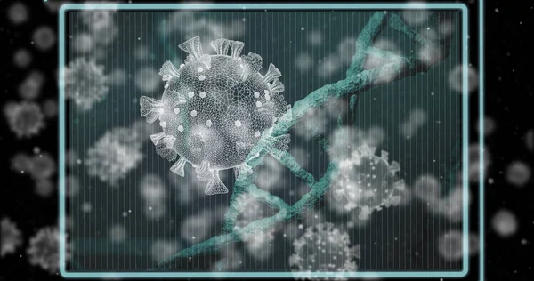 Obraz Komórek Wirusa Nad Pasmem Dna Globalny Interfejs Naukowy Cyfrowy — Zdjęcie stockowe