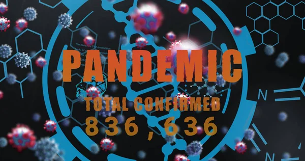 Afbeelding Van Viruscellen Boven Dna Streng Pandemische Tekst Mondiale Wetenschap — Stockfoto