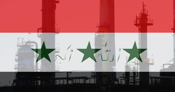Obrázek Vlajky Iráku Nad Továrnou Ukrajinská Krize Koncepce Mezinárodní Politiky — Stock fotografie