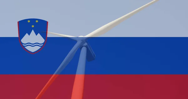 Rüzgâr Türbininin Üzerindeki Slovenia Bayrağı Ukrayna Krizi Uluslararası Politika Kavramı — Stok fotoğraf