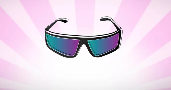 ピンクの縞模様の背景に眼鏡のイメージ メガネとサングラスの日のコンセプトはデジタルで生成された画像 — ストック写真