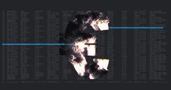 Image of euro symbol over data processing. global business, finances, connections and digital interface concept digitally generated image.