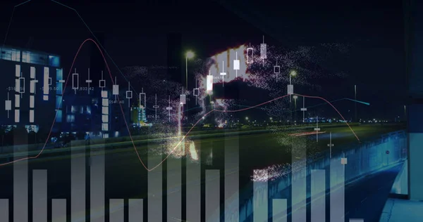 Beeld Van Gegevensverwerking Stadsgezicht Mondiaal Bedrijfs Financiële Connectie Digitaal Interface — Stockfoto