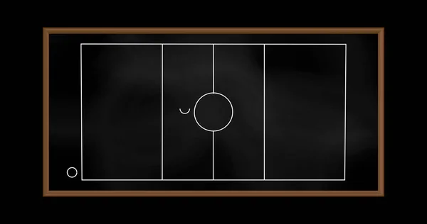 黒板にサッカーの試合計画のイメージ スポーツ エンターテイメント テクノロジーのコンセプトデジタル複合画像 — ストック写真
