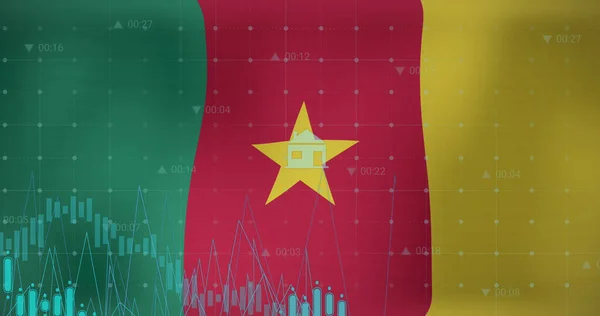 Kamerun Bayrağı Üzerinde Veri Işleme Resmi Küresel Finans Bağlantılar Dijital — Stok fotoğraf