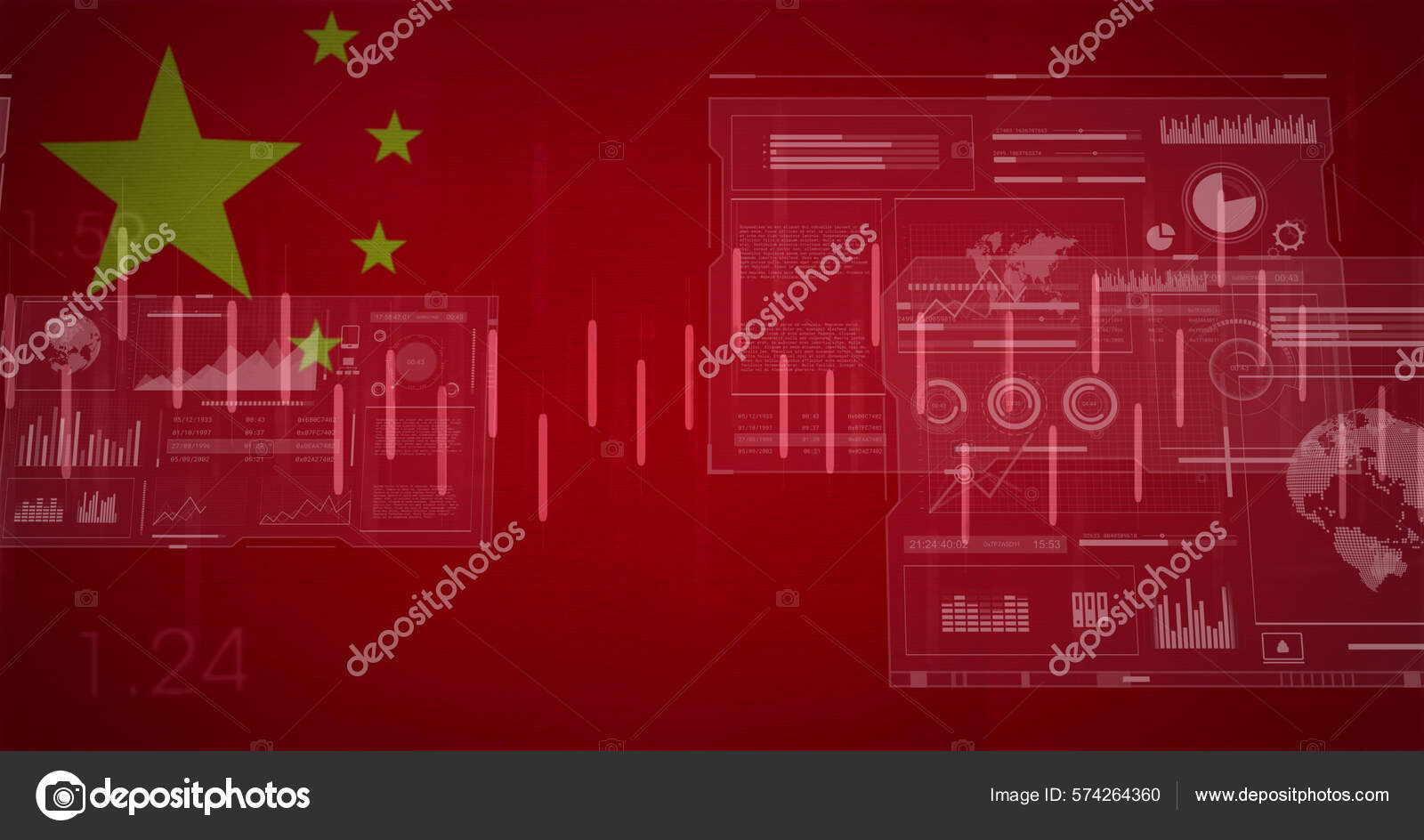 Image financial data graphs screens flag china global economy finance