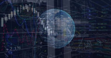 Sunucu odasının üzerindeki veri işleme ve küresinin resmi. bulut hesaplama ve veri işleme kavramı dijital olarak oluşturulmuş resim.