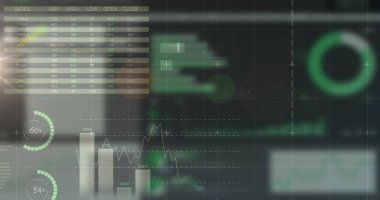 Siyah arkaplan üzerinde veri işleme resmi. küresel iş, finans, bağlantılar ve dijital arayüz konsepti dijital olarak oluşturulmuş görüntü.