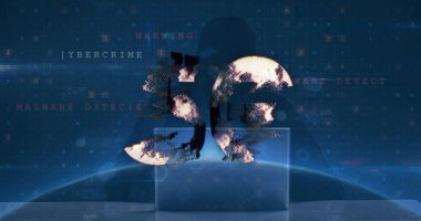 Veri işleme üzerinden 5G metin resmi. küresel iş, finans, bağlantılar ve dijital arayüz konsepti dijital olarak oluşturulmuş görüntü.