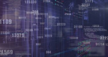 Sunucu odasında veri işleme resmi. küresel iş, finans, bağlantılar ve dijital arayüz konsepti dijital olarak oluşturulmuş görüntü.