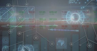 Şekiller üzerinde veri işleme resmi. küresel iş, finans, bağlantılar ve dijital arayüz konsepti dijital olarak oluşturulmuş görüntü.