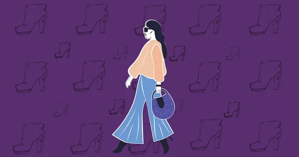 Wizerunek Chodzącej Kobiety Opadających Butach Moda Styl Detaliczny Social Media — Zdjęcie stockowe