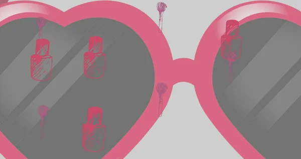 Bild Von Nagellack Und Pinselsymbolen Mit Brille Auf Rosa Hintergrund — Stockfoto