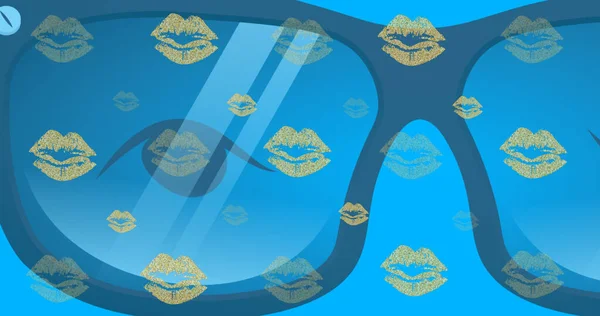 Image of falling yellow lips over blue background. fashion and style retail, social media and communication concept digitally generated image.