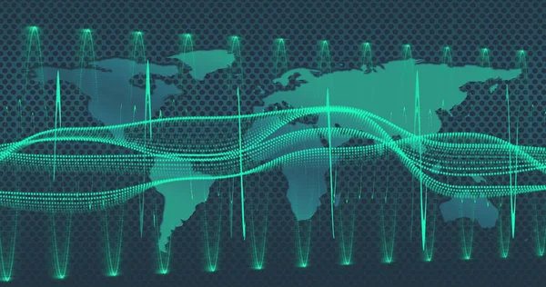 Imagem Mapa Mundo Gráficos Sobre Fundo Marinho Conceito Global Processamento — Fotografia de Stock