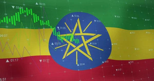 Etiyopya Bayrağı Üzerinde Veri Işleme Resmi Küresel Finans Bağlantılar Dijital — Stok fotoğraf