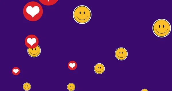 Imagem Emoji Ícones Coração Fundo Azul Conceito Interface Comunicação Mídia — Fotografia de Stock