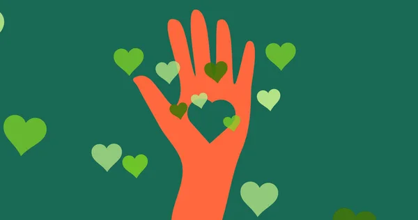 Image Hearts Hand Green Background Social Media Communication Concept Digitally — Stock Photo, Image