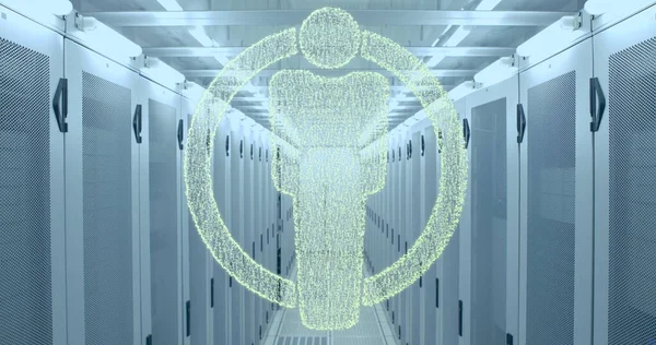 Image of human icon over servers. data processing, network and technology concept digitally generated image.