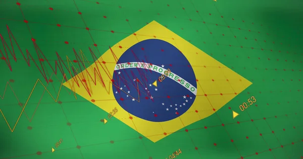 ブラジルの国旗に関するデータ処理のイメージ デジタル的に生成された世界的なビジネス デジタルインターフェースの概念 — ストック写真