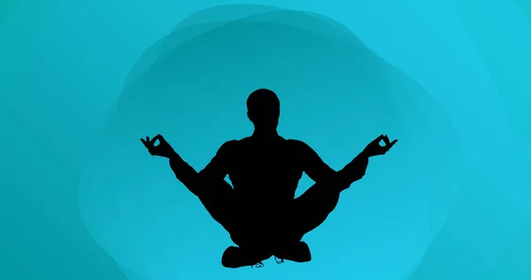 Imagen Del Hombre Meditando Silueta Sobre Fondo Azul Día Mundial —  Fotos de Stock