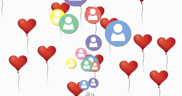 Εικόνα Καρδιών Και Εικονιδίων Χρηστών Κοινωνικών Μέσων Λευκό Φόντο Έννοια — Φωτογραφία Αρχείου