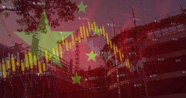 Imagen Bandera China Procesamiento Datos Sobre Sitio Construcción Negocio Global —  Fotos de Stock