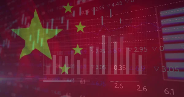 Зображення Фінансових Даних Графіків Над Прапором Китаю Глобальна Економіка Фінанси — стокове фото