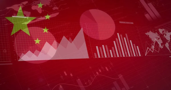 Wizerunek Danych Finansowych Wykresów Nad Flagą Chin Globalna Koncepcja Gospodarki — Zdjęcie stockowe