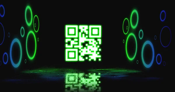 Imagem Neon Código Com Círculos Sobre Fundo Preto Conceito Global — Fotografia de Stock