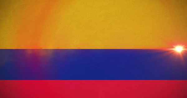 哥伦比亚旗上方的亮点图像 全球商业 连接和数字接口概念数字生成的图像 — 图库照片
