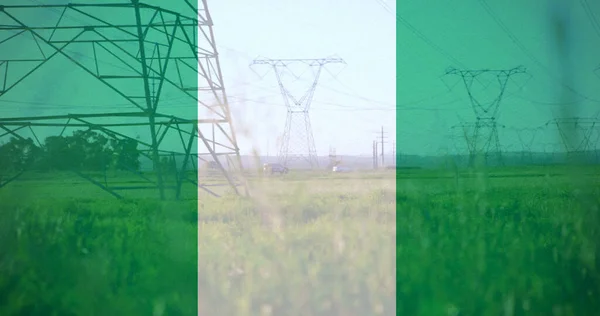 Bild Flaggan Nigeria Över Pyloner Ukrainska Krisen Och Internationell Politik — Stockfoto