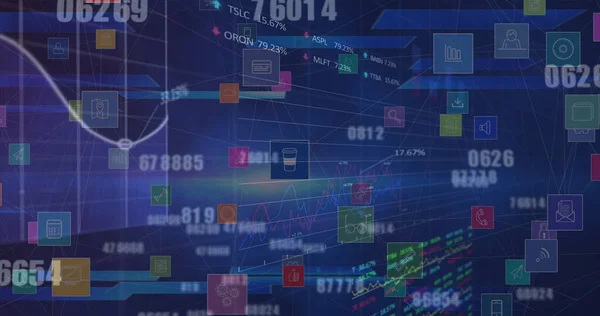 Imagem Processamento Dados Sobre Ícones Mídia Negócio Global Finanças Conexões — Fotografia de Stock