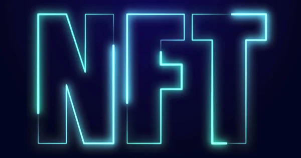 Kép Neon Nft Szöveget Kék Háttér Globális Technológiai Digitális Interfész — Stock Fotó