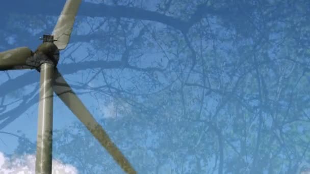 Animação Turbina Eólica Giratória Com Árvores Primeiro Plano — Vídeo de Stock