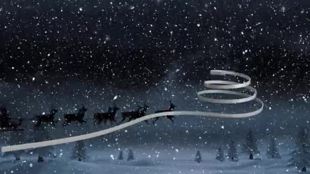 Animation Une Silhouette Noire Père Noël Traîneau Tirée Par Des — Video