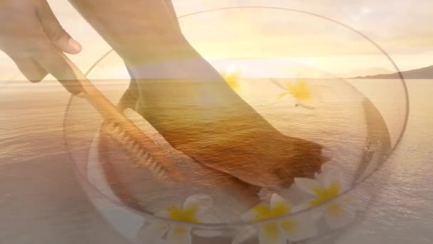 Animation Femme Avec Ses Pieds Dans Bol Eau Parfumée Avec — Video