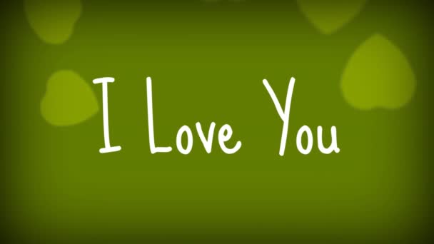 Animace Slov Love You Written White Green Hearts Green Background — Stock video