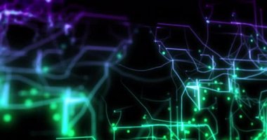 Siyah arkaplanda hareket eden şekillerin animasyonu. dijital arayüz ve veri işleme kavramı dijital olarak oluşturuldu.