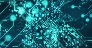 Siyah arkaplan üzerinde teknoloji devresi animasyonu. küresel teknoloji ve dijital arayüz kavramı dijital olarak oluşturulmuş video.