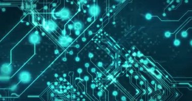 Siyah arkaplan üzerinde teknoloji devresi animasyonu. küresel teknoloji ve dijital arayüz kavramı dijital olarak oluşturulmuş video.