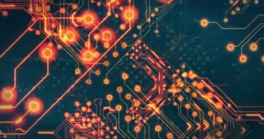 Siyah arkaplan üzerinde teknoloji devresi animasyonu. küresel teknoloji ve dijital arayüz kavramı dijital olarak oluşturulmuş video.