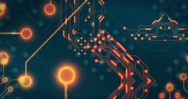 Siyah arkaplan üzerinde teknoloji devresi animasyonu. küresel teknoloji ve dijital arayüz kavramı dijital olarak oluşturulmuş video.