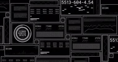 Siyah arkaplan üzerinde veri işleme animasyonu. küresel iş ve dijital arayüz kavramı dijital olarak oluşturulmuş video.