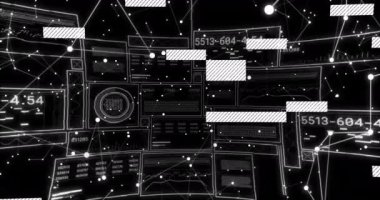 Siyah arkaplan üzerinde veri işleme animasyonu. küresel iş ve dijital arayüz kavramı dijital olarak oluşturulmuş video.