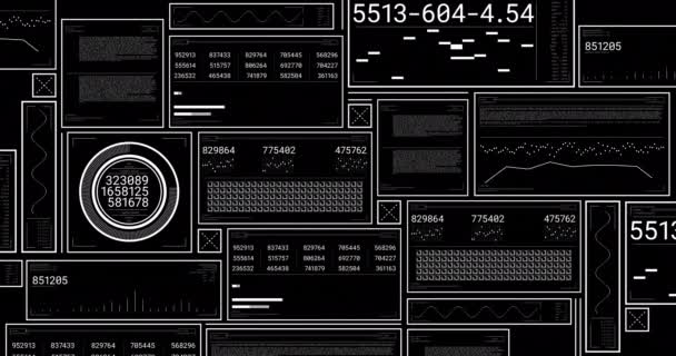 Animering Databehandling Över Svart Bakgrund Globalt Affärs Och Digitalt Gränssnittskoncept — Stockvideo