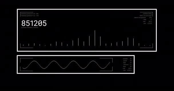 Animering Databehandling Över Svart Bakgrund Globalt Affärs Och Digitalt Gränssnittskoncept — Stockvideo