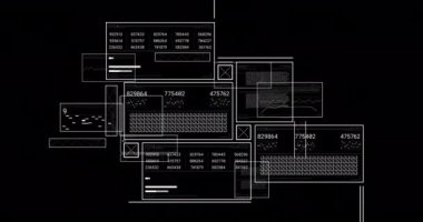 Siyah arkaplan üzerinde veri işleme animasyonu. küresel iş ve dijital arayüz kavramı dijital olarak oluşturulmuş video.