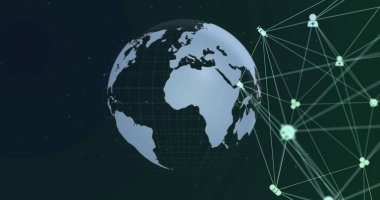 Siyah arkaplanda medya simgeleri ve dünya resmi. küresel iş ve dijital arayüz kavramı dijital olarak oluşturulmuş görüntü.